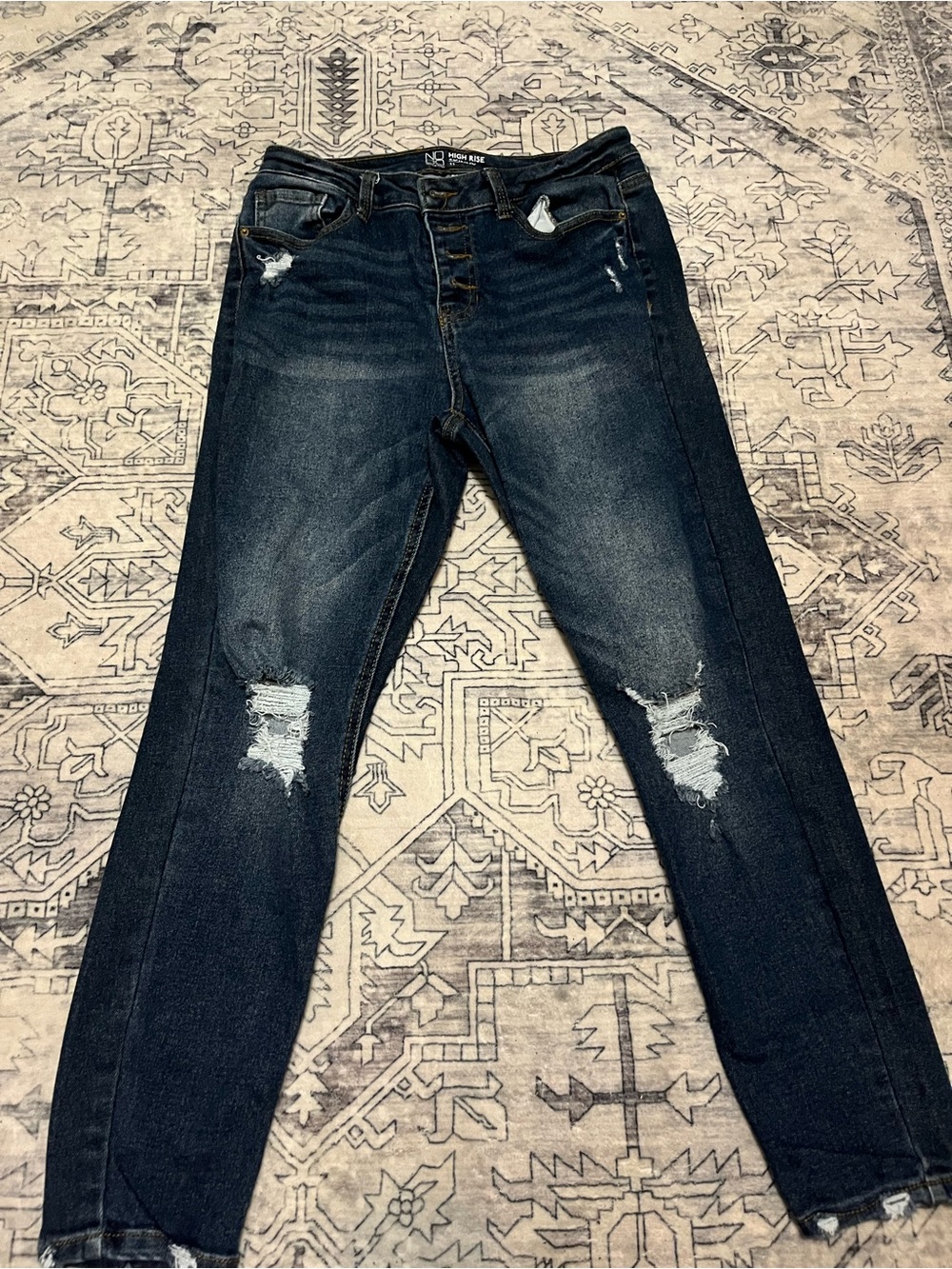 NOBO Dark Blue Distressed Skinny Jeans